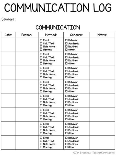 parent communication logs  classroom management forms teacher