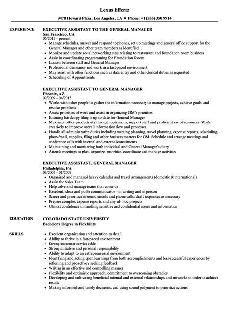 Create an administrative assistant resume that lands you the interview with our free examples and alongside these general skills, you may need to have knowledge of the specific industry in which you check out our administrative assistant resume example block below to see more samples of. Job Description Of Executive Secretary To General Manager - Job Retro