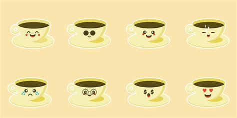 Colored Beautiful Cups Character In Flat Designs With Cute Cartoon