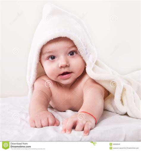 The Infant Baby Boy Lying On White Towel Stock Photo Image Of