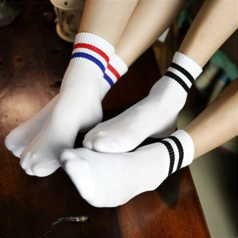 Buy 2017 Classic Women 2 Two Striped Cotton Crew Socks