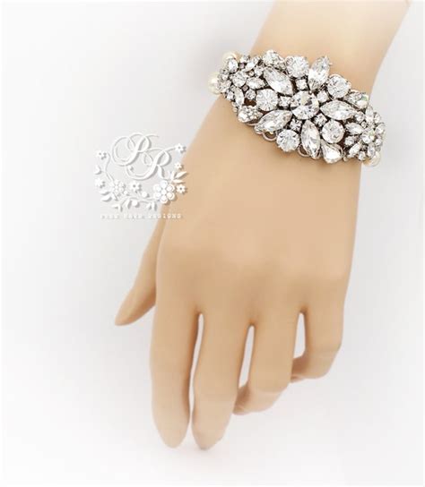 Wedding Bracelet Swarovski Pearl Rhinestone By Pureraindesigns