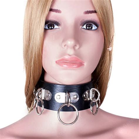 Pu Leather Fetish Adult Collars For Women Sexy Collar With 5 Metal Ring Adult Games Sex Collar