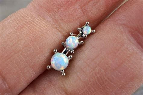 White Fire Opals Stud Cartilage Earring Piercing G Cartilage