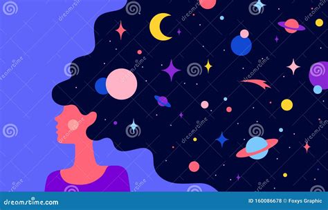 Woman With Dream Universe Simple Character Of Woman Stock Vector