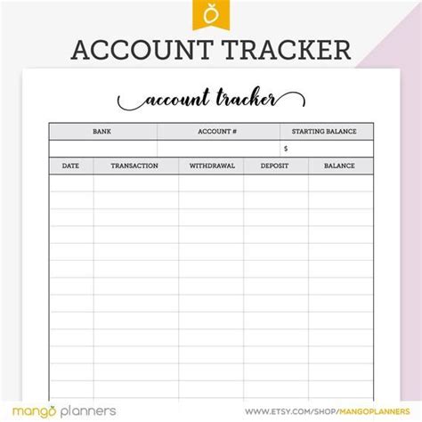 Bank Account Tracker Printable Qasez