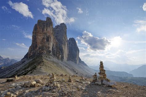Italy Sexten Dolomites Tre Cime Di Lavaredo Cairn Nature Park Tre Cime Unesco World