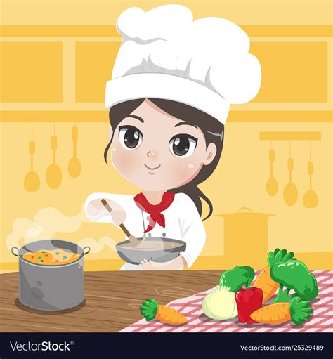 Chef Girl Is Cooking Royalty Free Vector Image