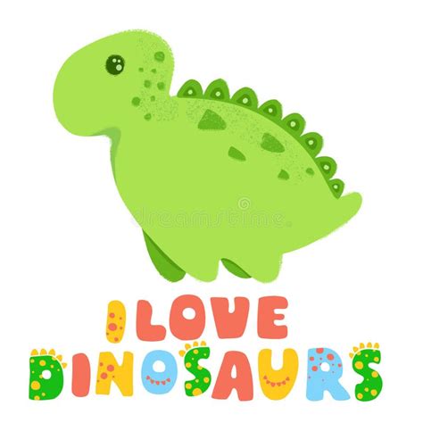 Green Cute Dinosaur Kawaii Vector Cartoon Illustration And Lettering I