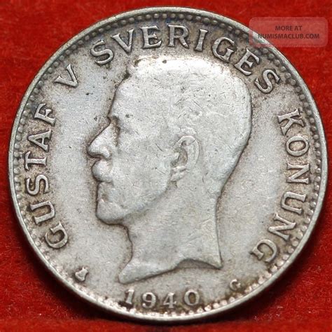 circulated 1940 sweden 1 krona silver foreign coin s h