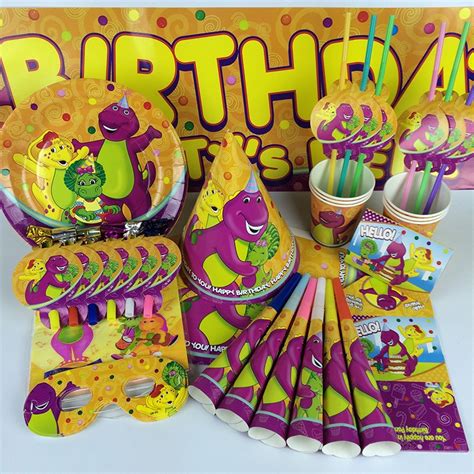 Kawaii Barney Character Theme Party Supplies Birthday Party Decoration