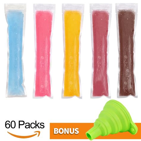 Joyoldelf 60pcs Ice Pop Bags With Foldable Funnel Diy Ice Popsicle