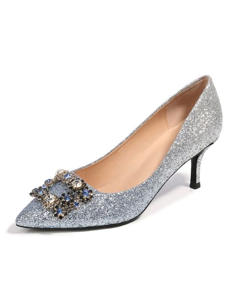 Glitter Prom Shoes Women Pointed Toe Rhinestones High Heels Pink Party