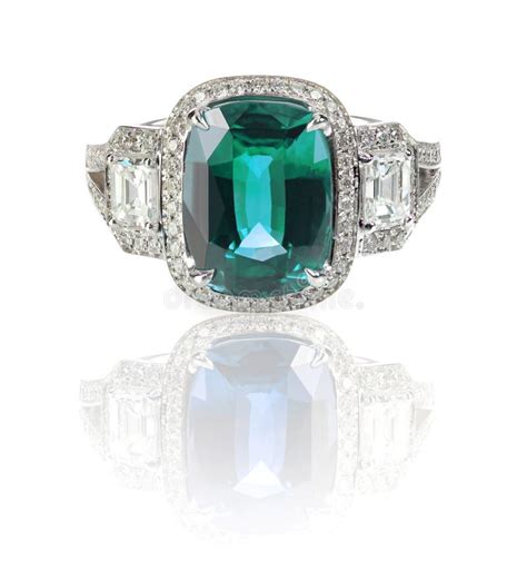 Beautiful Diamond Ring With Blue Green Gemstone Center Stone Stock
