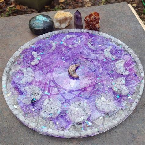 Moonstone And Moonphases Iridescent Purple Tray Crystal Altar Etsy