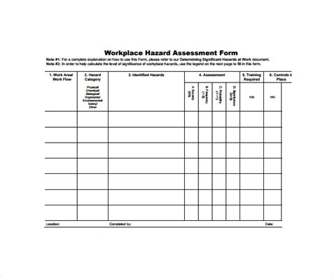 Hazard Assessment Form Template