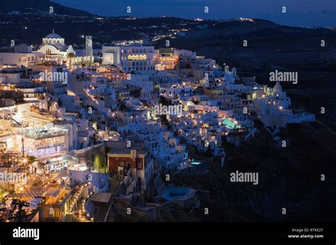 Fira Village At Dusk Santorini Greece Stock Photo Alamy