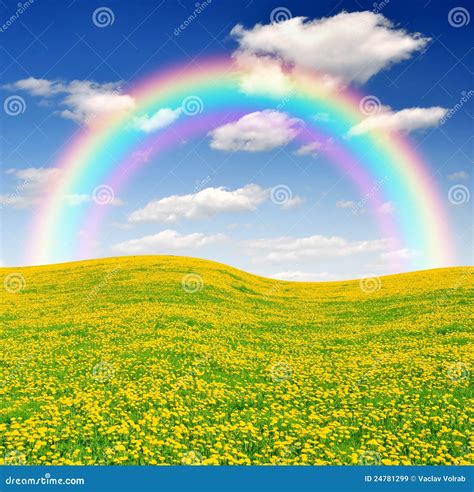 Spring Landscape With Rainbow Stock Image Image Of Foliage