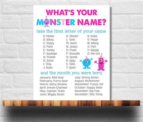 Whats Your Monster Name Printable Monster Name Game Etsy Monster