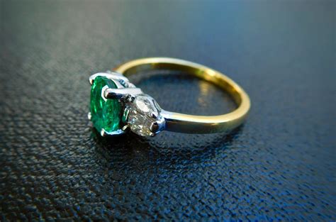 Reserved 18kt Emerald And Diamond Ring Vintage Style Emerald And