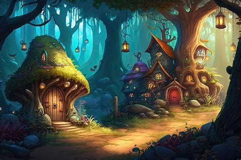 Premium Ai Image Magical Forest With Elf Village Where Fairies And