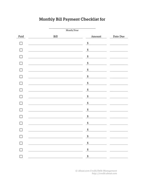 Bill Payment Checklist Fill Out Printable PDF Forms Online