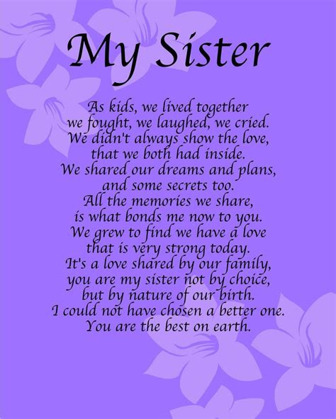 Personalised My Sister Poem Birthday Anniversay Leaving Christmas T