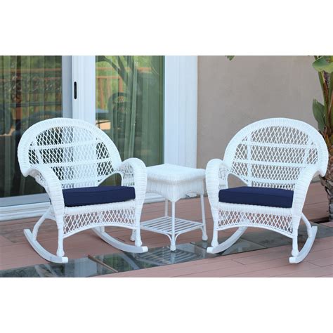 Wicker cushions can be made in over 200 fabric selections. 3pc Santa Maria White Rocker Wicker Chair Set - Midnight ...