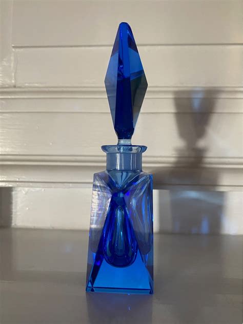 Vintage Art Deco Perfume Bottle Blue Etsy