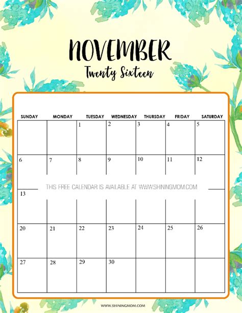 Free Printable Calendar For November 2016 Calendar Free Printable