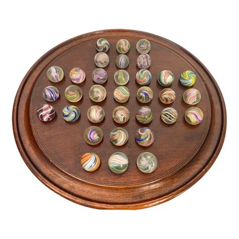 19th Century Antique Marble Game With Mahogany Board And Marbles 34