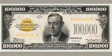 Us One Hundred Thousand Dollar Bill 1934 100000 Usd Treasury Note
