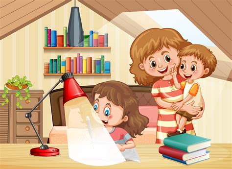 Mother And Children Staying At Home 1268838 Vector Art At
