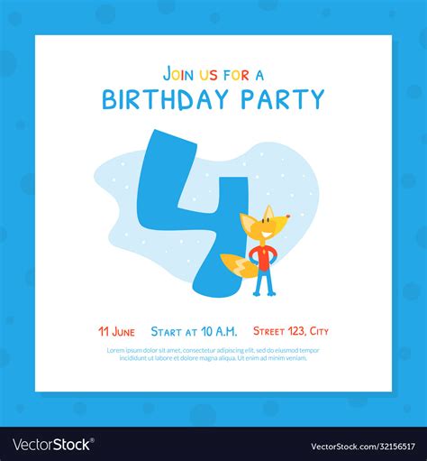 happy 4th birthday invitation card template vector image