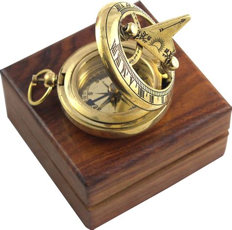 marine sundial compass with antique nautical solid pocket sun dial compass in box