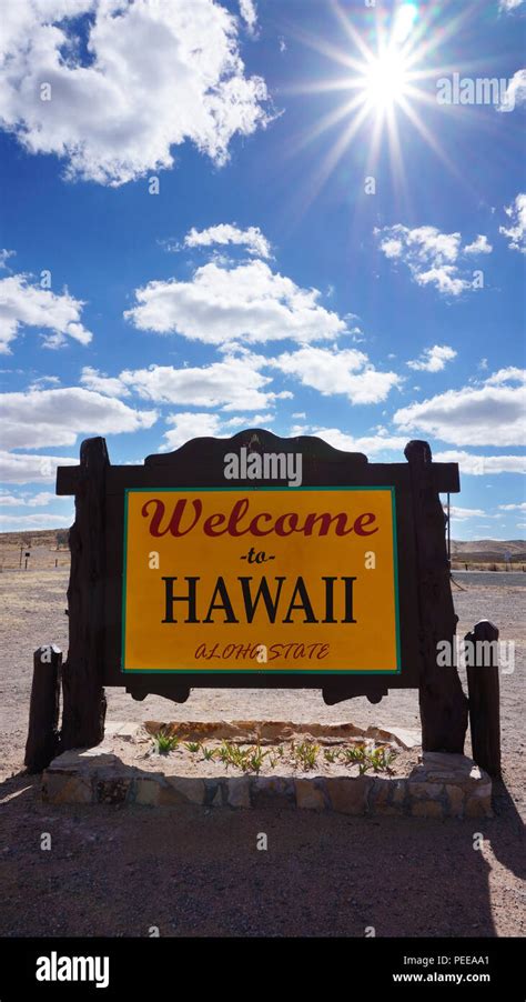 Welcome To Hawaii Road Sign With Blue Sky Stock Photo Alamy