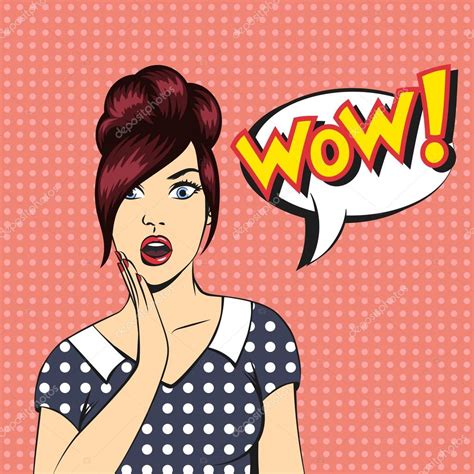 Pop Art Surprised Woman Face With Open Mouth And A Wow Bu Stock Vector