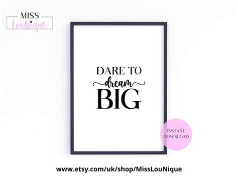 Dare To Dream Big Inspirational Wall Art Black And White Etsy