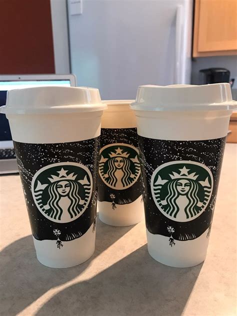 Starbucks Reusable Cups Black And White Design 16oz 3 Cups 2 Lids In