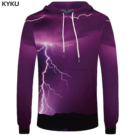 Kyku Brand Lightning Hoodie Men Purple Long Space Hood Mountain