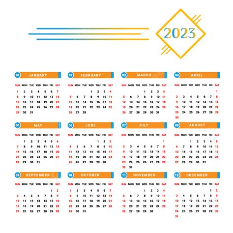 Gambar Kalender 2023 Dengan Gaya Unik Biru Langit Dan Kuning Kalender