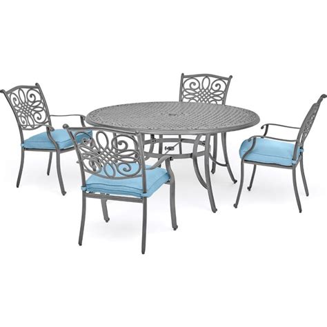 Hanover Traditions 5 Piece Dining Set In Blue With 4 Chairs And A 48