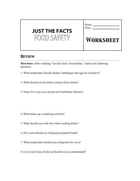 Just The Facts Food Safety Worksheet Learning Zone Express