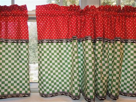 Retro Kitchen Curtains 1950s Diner Style Four Panels Red Green