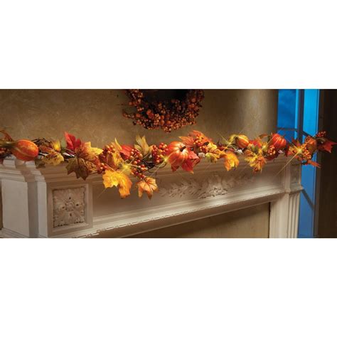 18m Led Lighted Fall Autumn Pumpkin Maple Leaves Garland Thanksgiving
