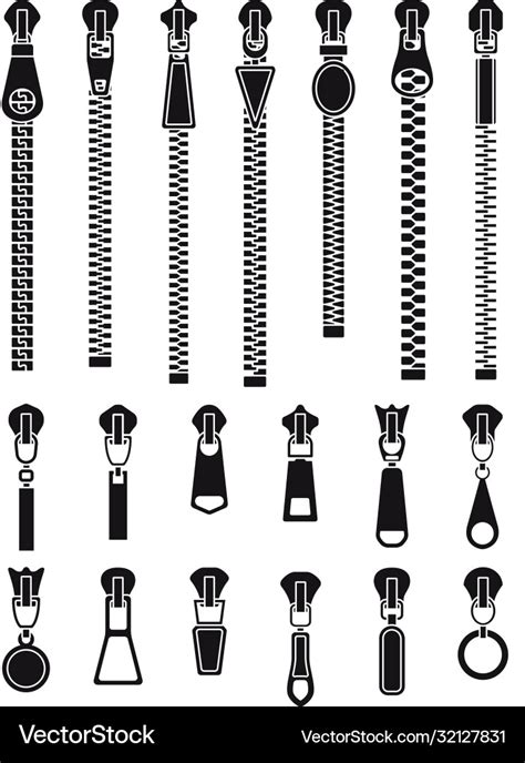 Zipper Silhouettes Textile Zip Pull Isolated Vector Image