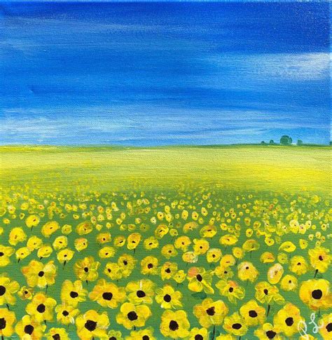 Field Of Yellow Flowers Painting Yellow Decor Scenery Etsy Scenery
