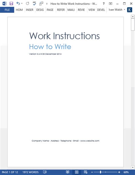 Work Instruction Templates Ms Word Templates Forms Checklists For