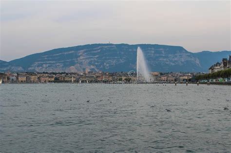 Fountain At Lake Geneva Switzerland Editorial Stock Photo Image Of