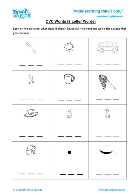 3 Letter Words Worksheets